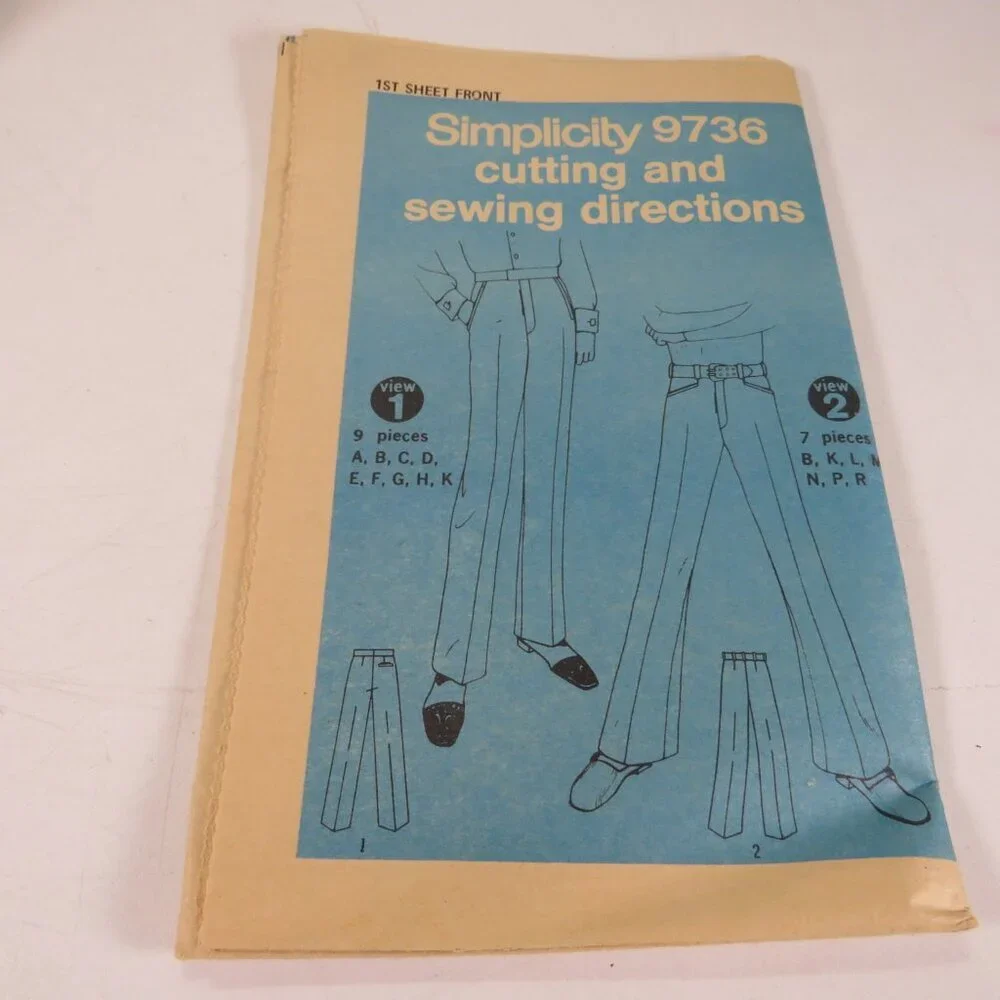 Simplicity 9736 Clothing Pattern Men's Pants size 28 straight leg